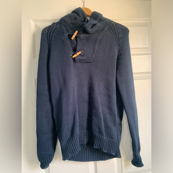 ZARA MAN Sport Classic Knit Toggle Sweater Men’s Size Medium Navy Blue Pullover - Picture 3 of 4